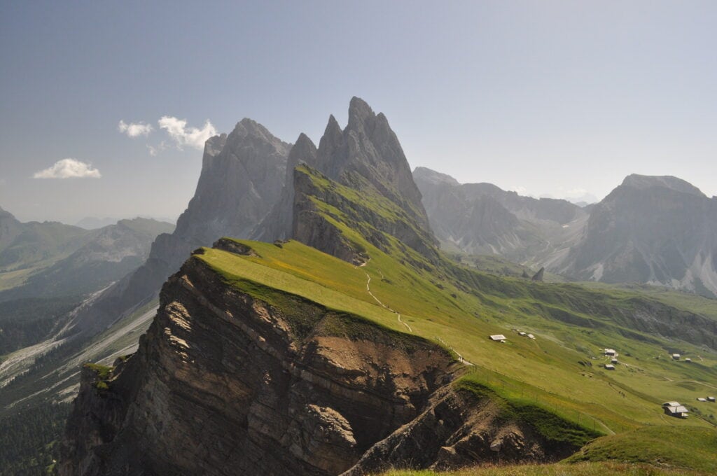 View of mount Seceda during summer with green fields - Very popular Dolomites Elopement location