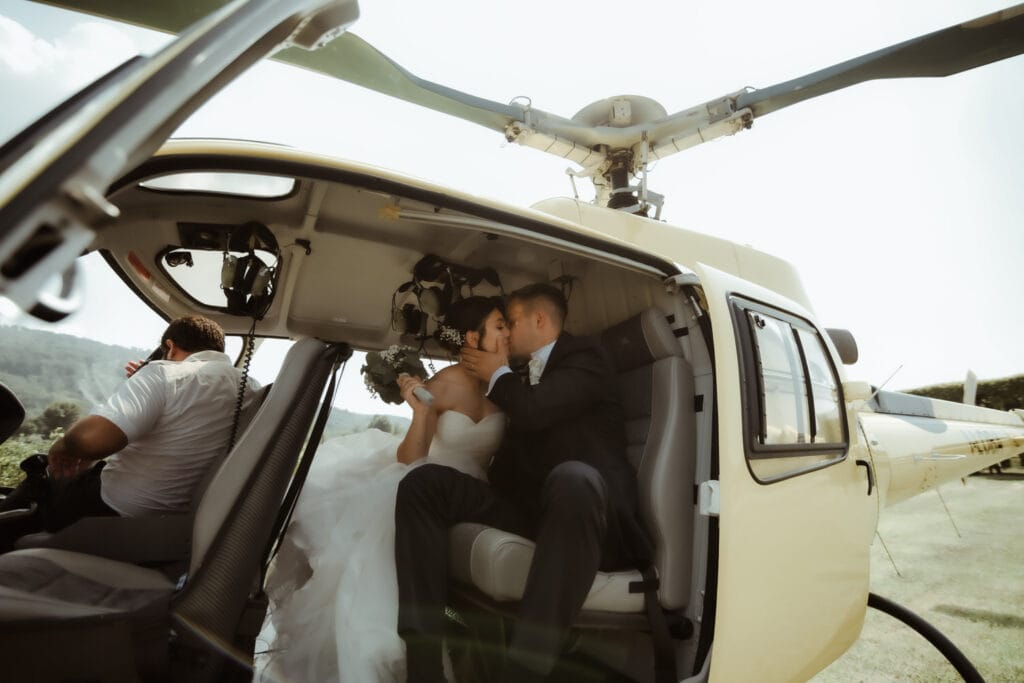 Helicopter shootin during a full-day elopement in Italy
