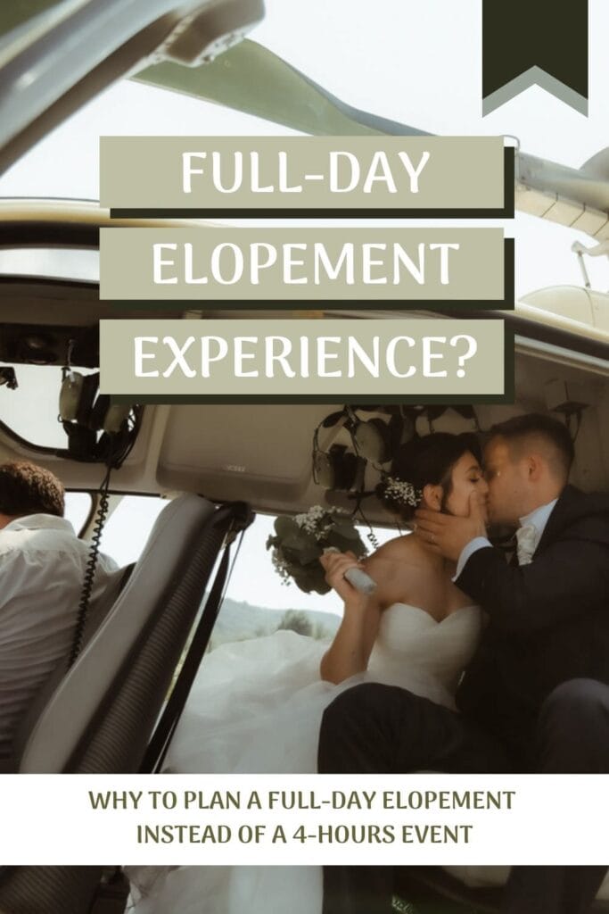 Full-Day Elopement planning for Pinterest showing a couple kissing inside an helicopter
